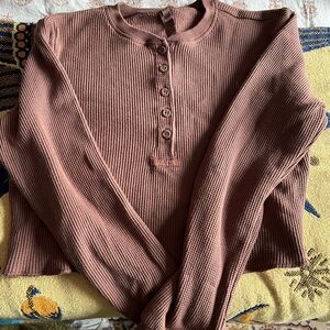 SKIMS Long Sleeve Henley Top - Brown
